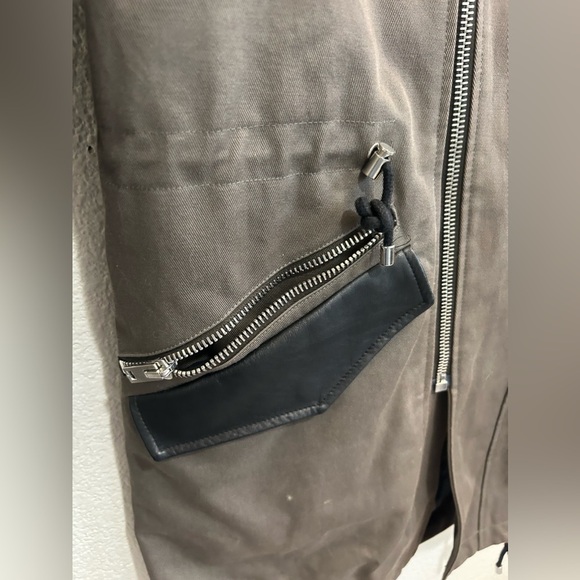 The Kooples Brown Gray Cotton Twill Leather Trim Mens Fishtail Parka Jacket - Picture 3 of 16